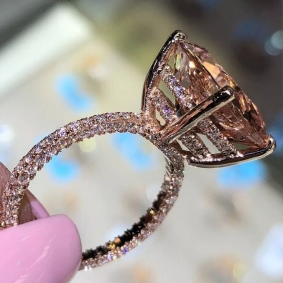☆6 CARAT 18K ROSE GOLD HUGE ROUND MORGANITE RING♡ - Picture 3 of 4